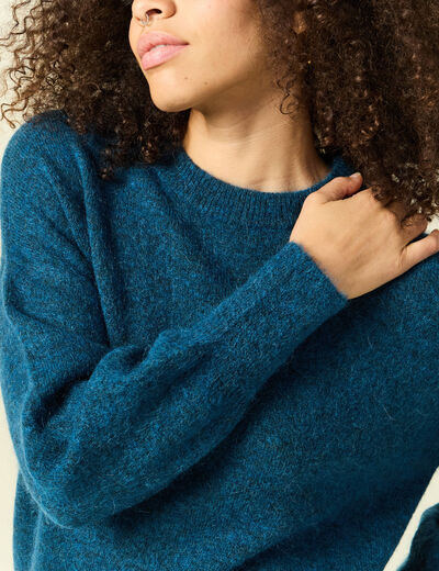 Pull col rond manches longues bleu canard femme