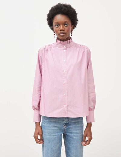 Chemise manches longues col montant multicolore femme