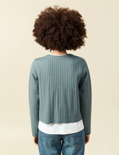 Cardigan droit court manches longues vert canard femme