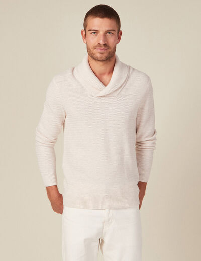 Pull manches longues col ch&acirc;le ecru homme