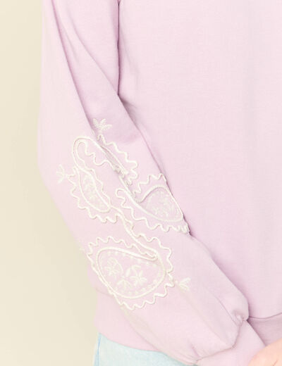 Sweat droit court col rond en coton parme femme
