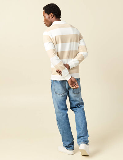 Sweat col polo manches longues sable homme