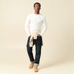 Pull fin col rond manches longues ecru homme