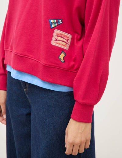 Sweat droit col rond manches longues rouge clair femme