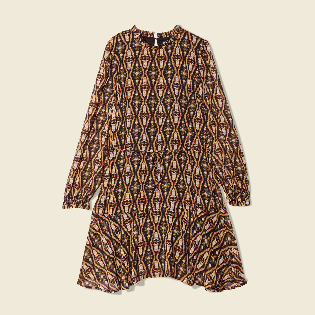 Robe trapèze col montant camel femme