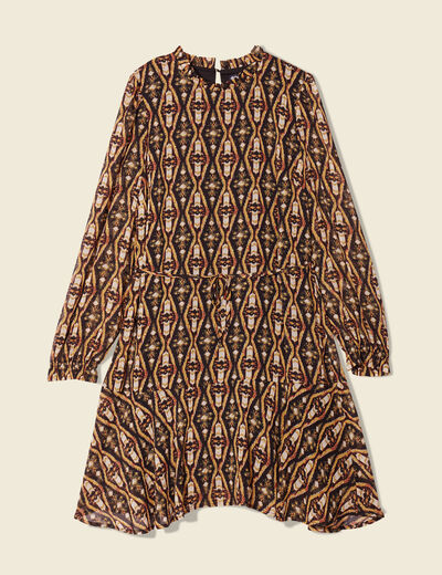 Robe trapèze col montant camel femme