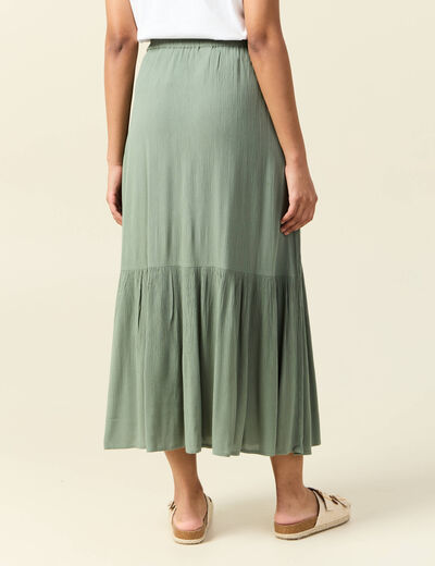 Jupe longue évasée vert kaki femme
