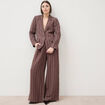 Pantalon large taille haute ray&eacute; marron chocolat femme