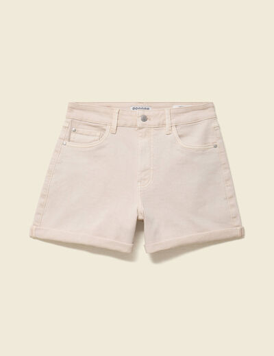 Short mom taille haute denim blanc femme