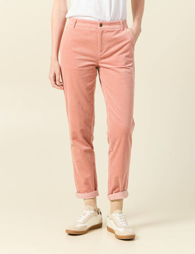 Pantalon chino velours côtelé rouge clair femme