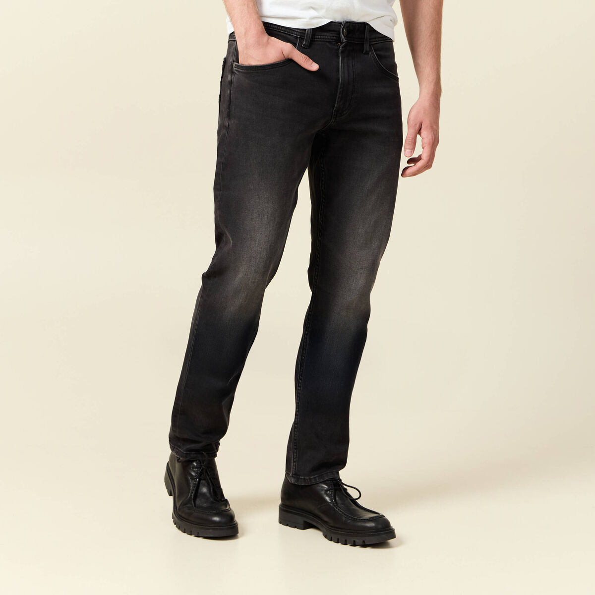 Jeans straight longueur 34 denim denim noir homme