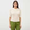Pull droit court ajour&eacute; manches courtes camel femme