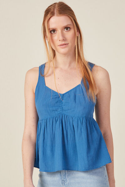 Blouse bretelles larges bleu marine femme