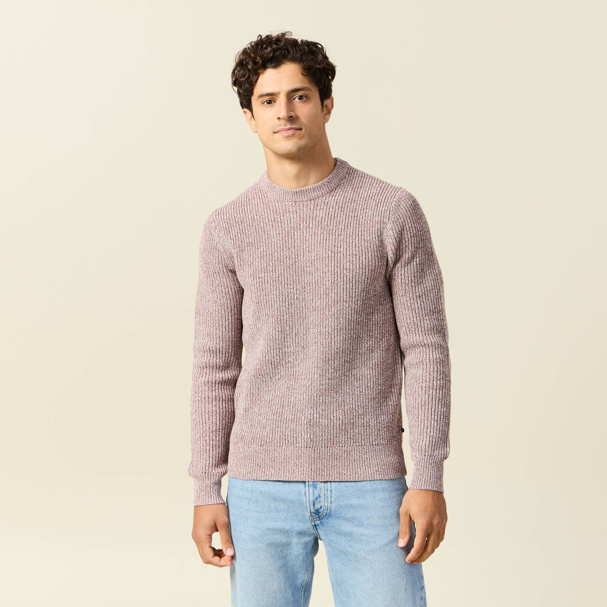 Pull manches longues vieux rose homme