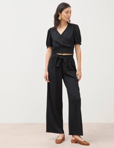 Pantalon loose avec ceinture noir femme