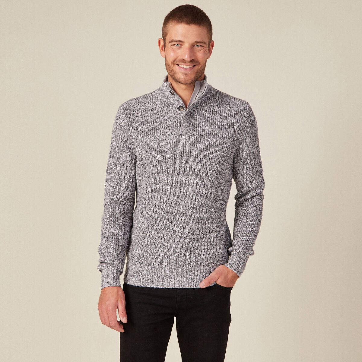 Pull manches longues gris foncé homme