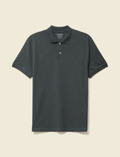 Polo cintr&eacute; en coton manches courtes vert kaki homme