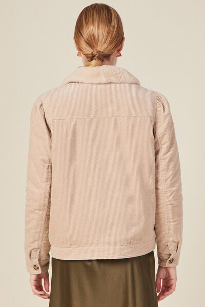 Blouson droit velours côtelé beige femme