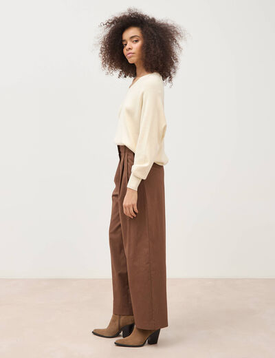 Pantalon large ray&eacute; taille standard marron fonc&eacute; femme