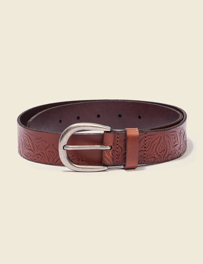 Ceinture embossée marron homme