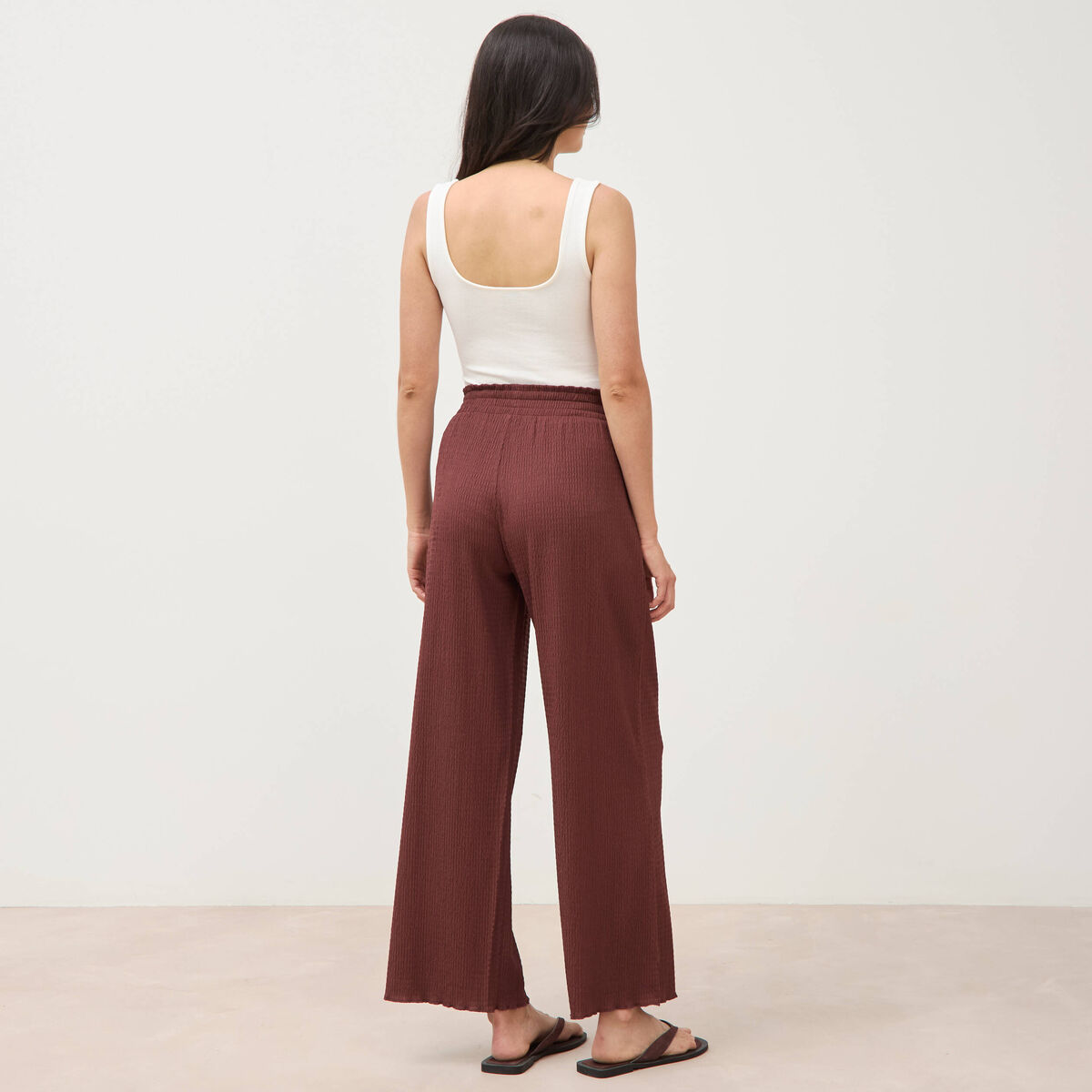 Pantalon loose avec ceinture marron cognac femme