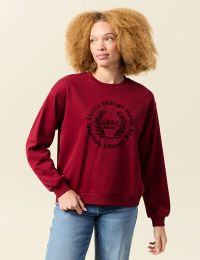 Sweat col rond manches longues rouge femme