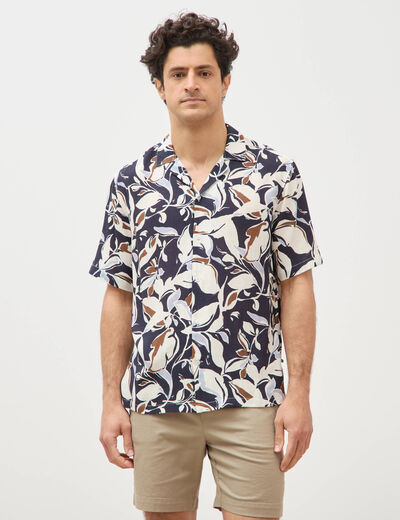 Chemise boyfriend manches courtes bleu marine homme