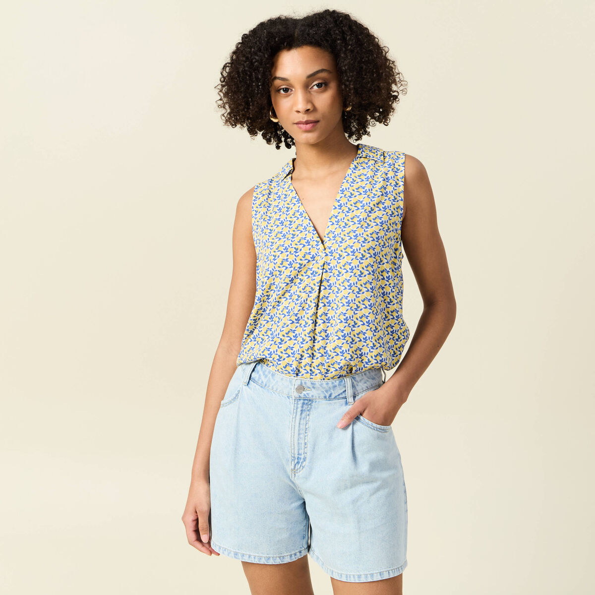 Blouse sans manches bleu femme