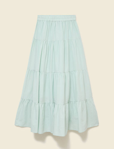 Jupe longue &eacute;vas&eacute;e en coton doubl&eacute;e vert pastel femme