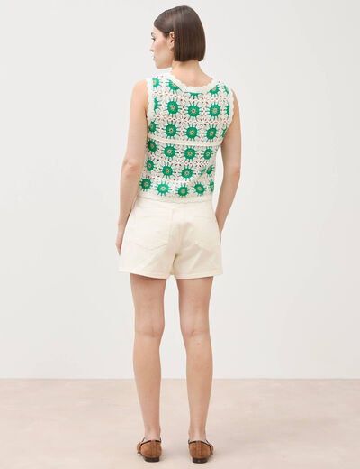 Jupe-short taille haute en jeans ecru femme