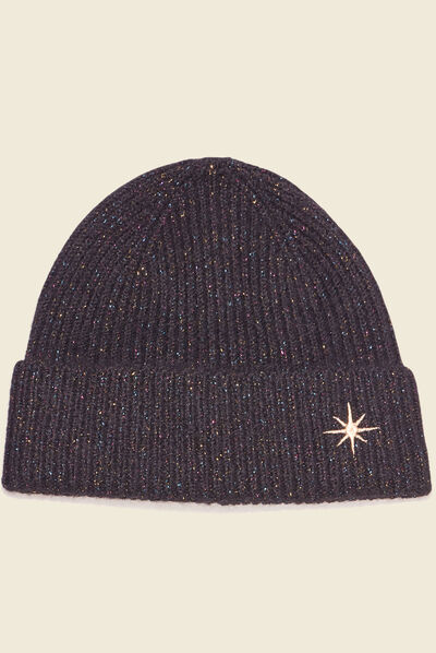 Bonnet tricoté noir femme