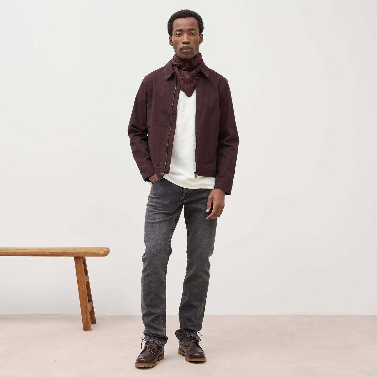 Jeans straight 5 poches denim gris homme