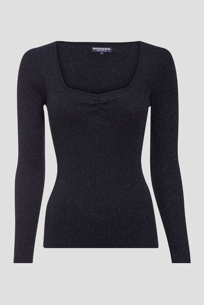 Pull manches longues bleu pétrole femme