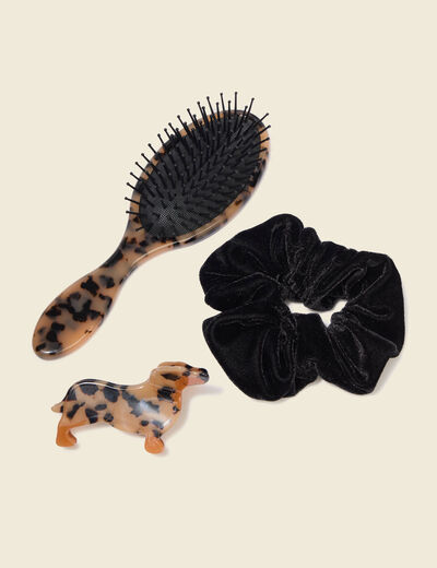 Coffret brosse pince &agrave; cheveux chouchou multicolore femme