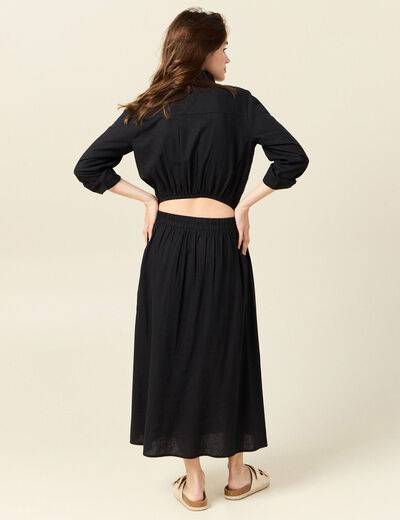 Robe droite manches longues 3/4 noir femme