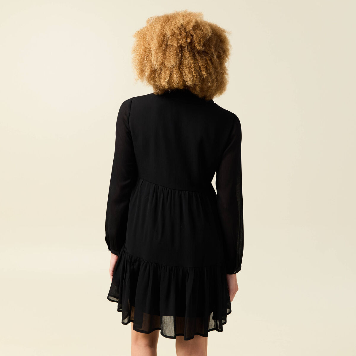 Robe manches longues doubl&eacute;e noir femme
