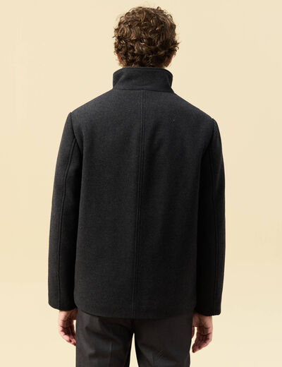 Manteau droit court col montant gris fonc&eacute; homme