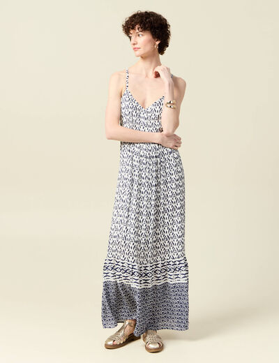 Robe longue évasée fluide bleu femme