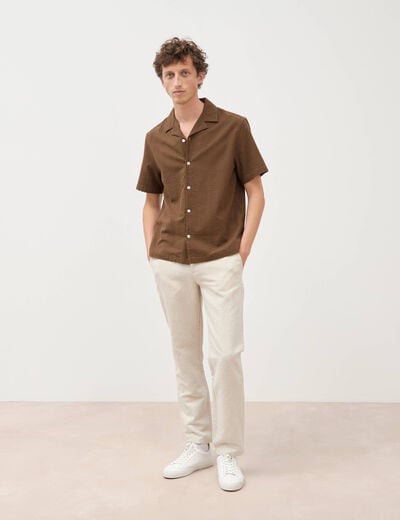 Chemise manches courtes col tailleur taupe homme