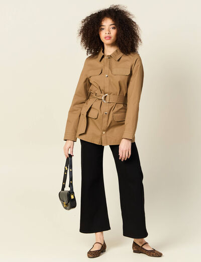 Veste saharienne cintrée vert kaki femme