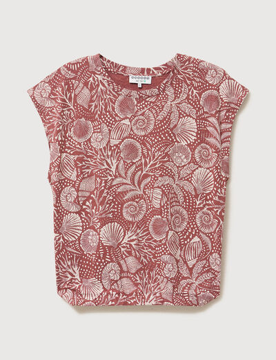 T-shirt sans manches col rond marron cognac femme