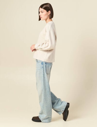 Sweat oversize col rond manches longues creme femme
