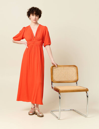 Robe longue évasée orange femme