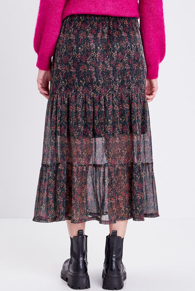 Jupe longue évasée marron foncé femme