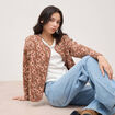 Veste droite manches longues col rond camel femme