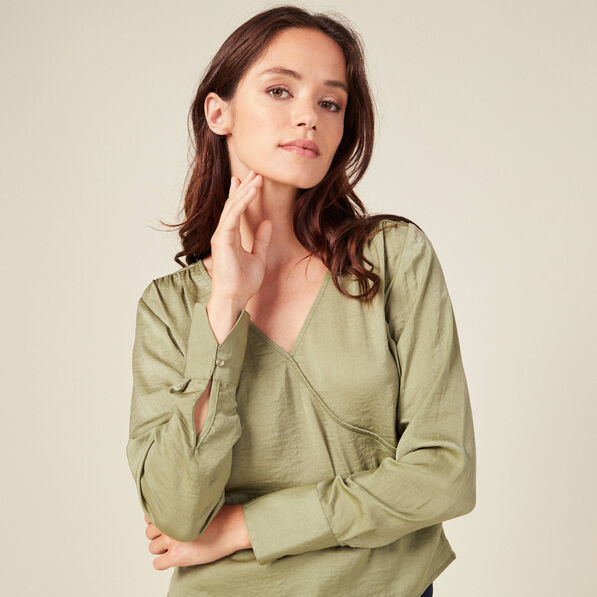 Blouse satin éco-responsable vert kaki femme