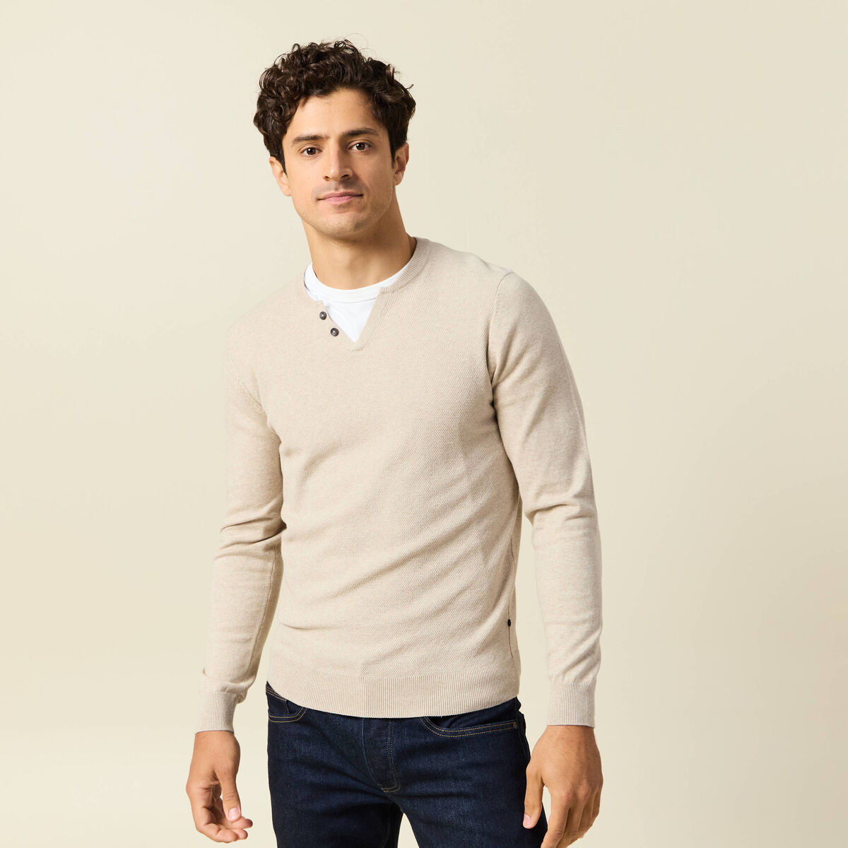 Pull manches longues sable homme