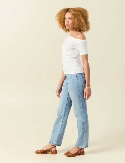 T-shirt asymétrique manches courtes ecru femme
