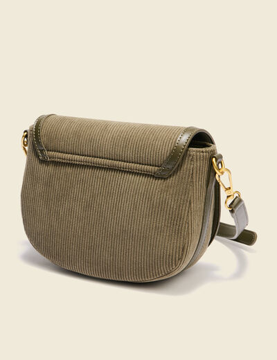 Sac bandoulière en velours doublé vert kaki femme