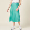 Jupe midi droite satin bleu turquoise femme